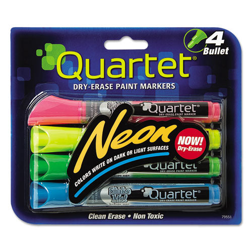 Image of Quartet® Neon Dry Erase Marker Set, Broad Bullet Tip, Assorted Colors, 4/set