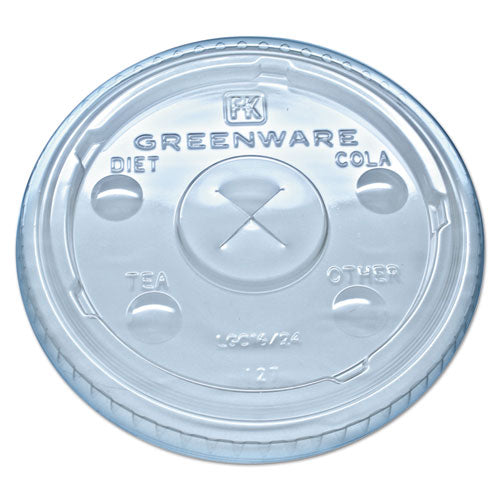 Image of Fabri-Kal® Greenware Cold Drink Lids, X-Slot, Fits 16 oz/18 oz/24 oz Cold Cups, Sugarcane, Clear, 1,000/Carton