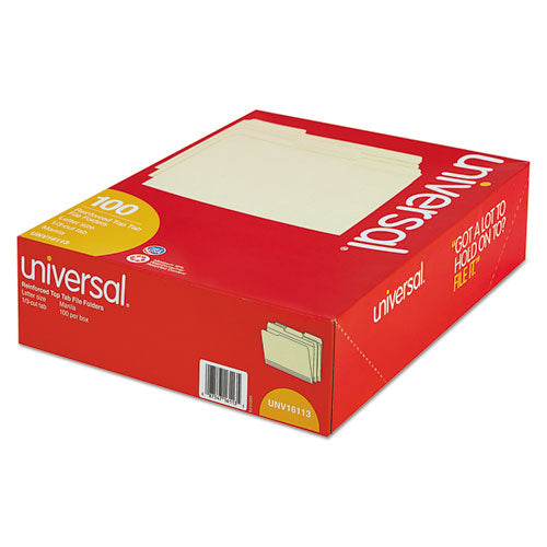 Image of Universal® Double-Ply Top Tab Manila File Folders, 1/3-Cut Tabs: Assorted, Letter Size, 0.75" Expansion, Manila, 100/Box