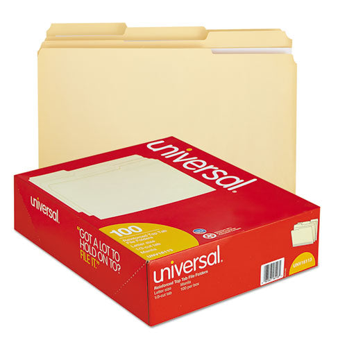 Image of Universal® Double-Ply Top Tab Manila File Folders, 1/3-Cut Tabs: Assorted, Letter Size, 0.75" Expansion, Manila, 100/Box