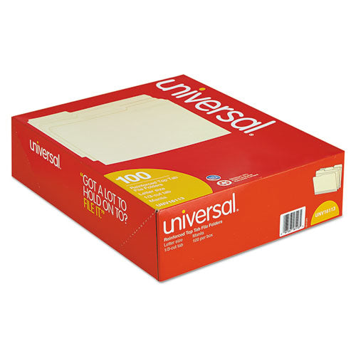 Image of Universal® Double-Ply Top Tab Manila File Folders, 1/3-Cut Tabs: Assorted, Letter Size, 0.75" Expansion, Manila, 100/Box