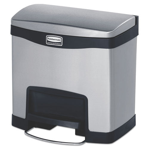 Image of Rubbermaid® Commercial Slim Jim Stainless Steel Step-On Container, Front Step Style, 4 gal, Stainless Steel, Black