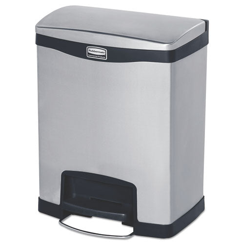 Image of Rubbermaid® Commercial Slim Jim Stainless Steel Step-On Container, Front Step Style, 8 gal, Stainless Steel, Black