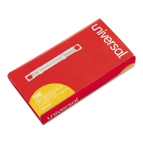 Image of Universal® Two-Piece Two-Prong Paper Fastener Compressors, 2.75" Center to Center, Silver, 100/Box
