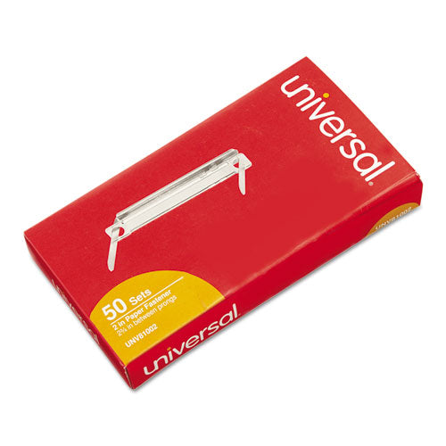Image of Universal® Two-Piece Two-Prong Paper Fastener Base and Compressor Sets, 2" Capacity, 2.75" Center to Center, Silver, 50/Box