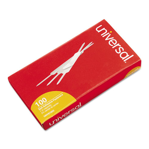 Image of Universal® Self-Adhesive Two-Prong Paper Fastener Base and Compressor Sets, 1" Capacity, 2.75" Center to Center, Silver, 100/Box