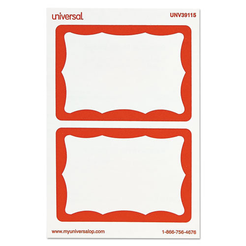 Image of Universal® Border-Style Self-Adhesive Name Badges, 3 1/2 X 2 1/4, White/red, 100/pack