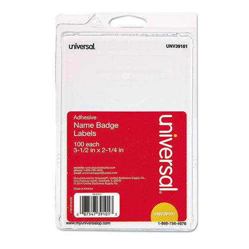 Image of Universal® Plain Self-Adhesive Name Badges, 3 1/2 X 2 1/4, White, 100/pack