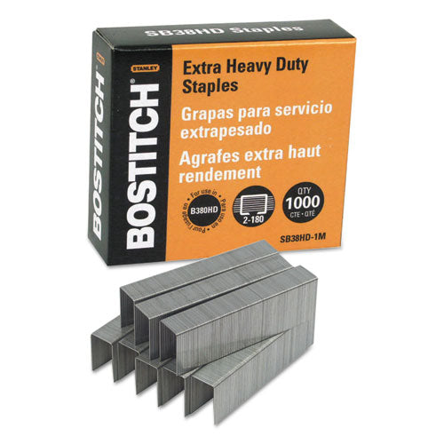 Image of Bostitch® Heavy-Duty Premium Staples, 0.88" Leg, 0.5" Crown, Steel, 1,000/box
