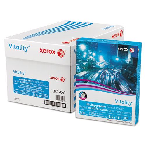 Image of xerox Vitality Multipurpose Print Paper, 92 Bright, 20 lb Bond Weight, 8.5 x 11, White, 500/Ream, 10 Reams/Ct, 40 Cartons/Pallet