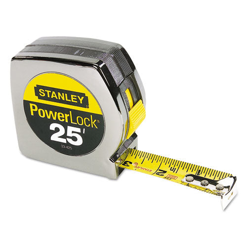 Image of Stanley® Powerlock II Power Return Rule, 1" x 25 ft, Chrome/Yellow