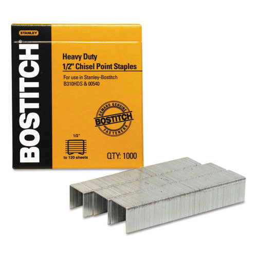 Image of Bostitch® Heavy-Duty Premium Staples, 0.5" Leg, 0.5" Crown, Steel, 1,000/box