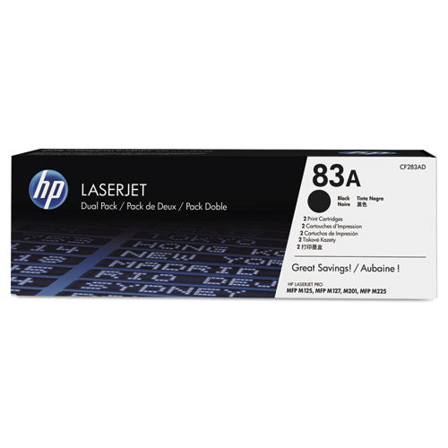 Image of HP HP 83a, (cf283a-D) 2-Pack Black Original Laserjet Toner Cartridges