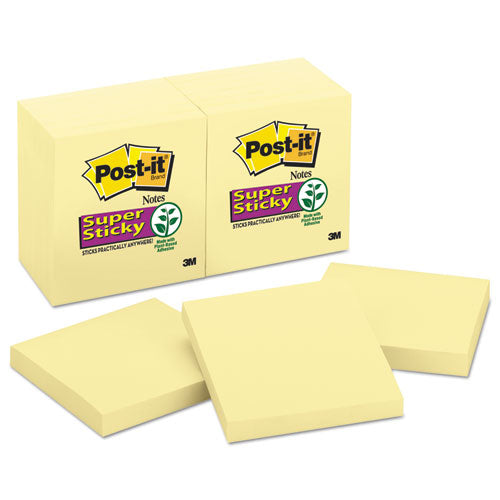 Image of Post-it® Notes Super Sticky Pads in Canary Yellow, 3" x 3", 90 Sheets/Pad, 12 Pads/Pack