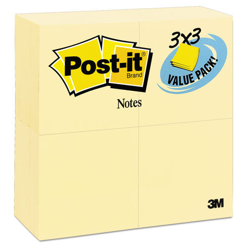 Image of Post-it® Notes Original Pads in Canary Yellow, Value Pack, 3" x 3", 100 Sheets/Pad, 24 Pads/Pack