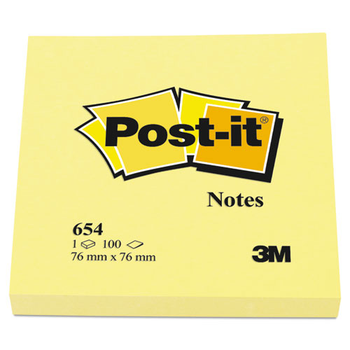 Image of Post-it® Notes Original Pads in Canary Yellow, 3" x 3", 100 Sheets/Pad, 12 Pads/Pack