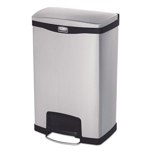 Image of Rubbermaid® Commercial Slim Jim Stainless Steel Step-On Container, Front Step Style, 13 gal, Stainless Steel, Black