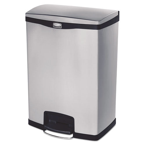 Image of Rubbermaid® Commercial Slim Jim Stainless Steel Step-On Container, Front Step Style, 24 gal, Stainless Steel, Black