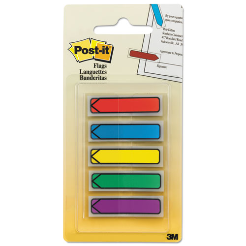 Image of Post-it® Flags Arrow 0.5" Page Flags, Blue/Green/Purple/Red/Yellow, 20/Color, 100/Pack