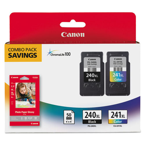 Image of Canon® 5206b005 (pg-240xl/cl-241xl) High-Yield Ink/paper Combo, Black/tri-Color