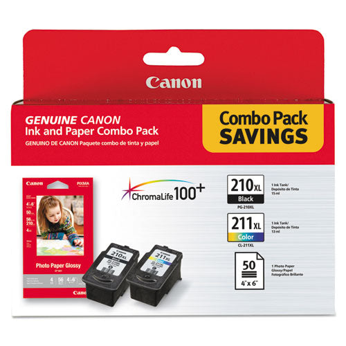 Image of Canon® 2973b004 (pgi-210xl/cl-211xl) Chromalife100+ High-Yield Ink/paper Combo, Black/tri-Color