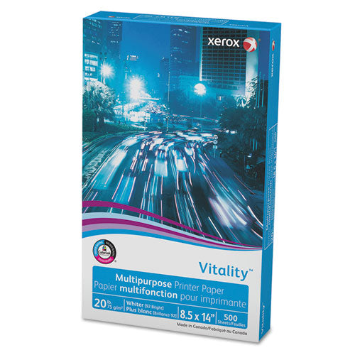 Image of xerox Vitality Multipurpose Print Paper, 92 Bright, 20 lb Bond Weight, 8.5 x 14, White, 500/Ream