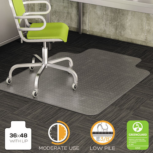 Image of deflecto® Duramat Moderate Use Chair Mat, Low Pile Carpet, Flat, 36 X 48, Lipped, Clear
