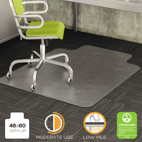 Image of deflecto® Duramat Moderate Use Chair Mat For Low Pile Carpet, 46 X 60, Wide Lipped, Clear