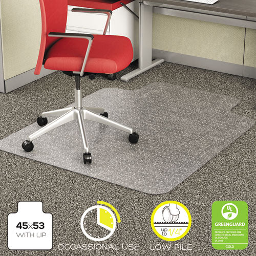 Image of deflecto® Economat Occasional Use Chair Mat For Low Pile Carpet, 45 X 53, Wide Lipped, Clear
