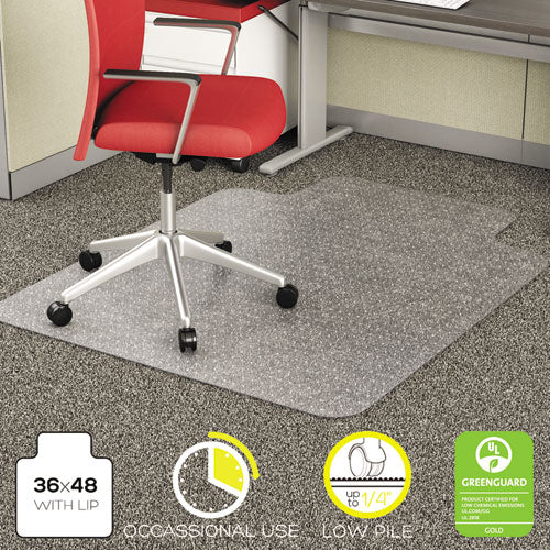 Image of deflecto® Economat Occasional Use Chair Mat, Low Pile Carpet, Flat, 36 X 48, Lipped, Clear