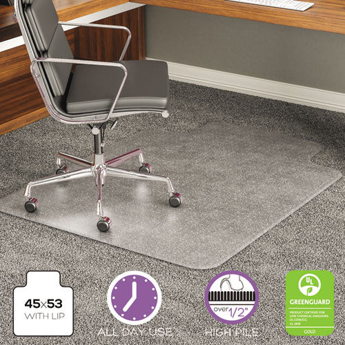 Image of deflecto® Execumat All Day Use Chair Mat For High Pile Carpet, 45 X 53, Wide Lipped, Clear