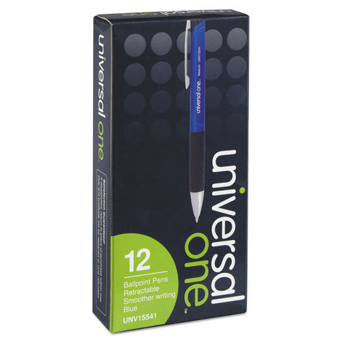 Image of Universal Comfort Grip Ballpoint Pen, Retractable, Medium 1 mm, Blue Ink, Blue/Black Barrel, Dozen