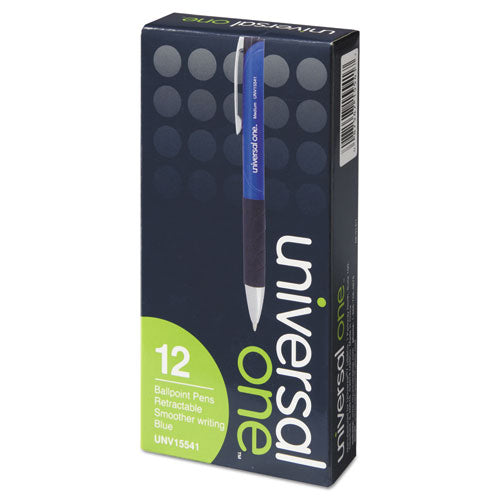 Image of Universal Comfort Grip Ballpoint Pen, Retractable, Medium 1 mm, Blue Ink, Blue/Black Barrel, Dozen