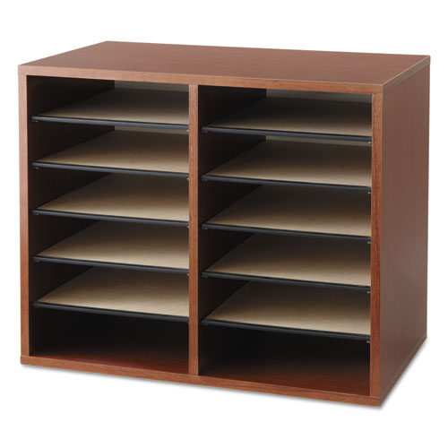 Image of Safco® Fiberboard Literature Sorter, 12 Compartments, 19.63 x 11.88 x 16.13, Cherry