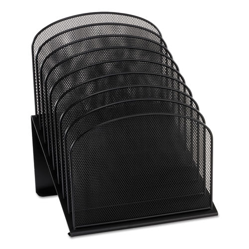 Image of Safco® Onyx Mesh Desk Organizer With Tiered Sections, 8 Sections, Letter To Legal Size Files, 11.75" X 10.75" X 14", Black