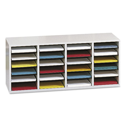 Image of Safco® Wood/Laminate Literature Sorter, 24 Compartments, 39.25 x 11.75 x 16.38, Gray
