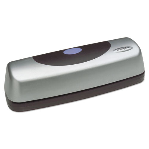 Image of Swingline® 15-Sheet Electric/battery Portable Desktop Punch, Three-Holes, 9/32" Holes, Silver/black
