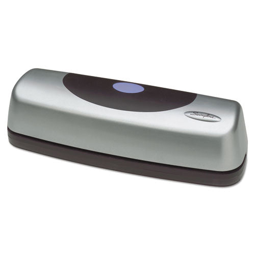 Image of Swingline® 15-Sheet Electric/battery Portable Desktop Punch, Three-Holes, 9/32" Holes, Silver/black