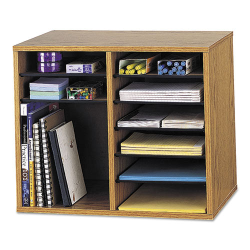 Image of Safco® Wood/Fiberboard Literature Sorter, 12 Compartments, 19.63 x 11.88 x 16.13, Oak