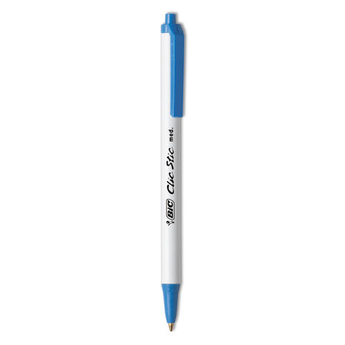 Image of BIC® Clic Stic Ballpoint Pen, Retractable, Medium 1 Mm, Blue Ink, White Barrel, Dozen