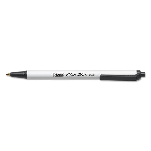 Image of BIC® Clic Stic Ballpoint Pen Value Pack, Retractable, Medium 1 Mm, Black Ink, White Barrel, 24/pack