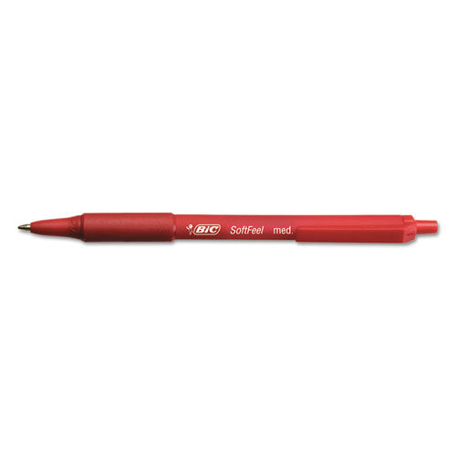 Image of BIC® Soft Feel Ballpoint Pen, Retractable, Medium 1 Mm, Red Ink, Red Barrel, Dozen