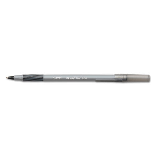 Image of BIC® Round Stic Grip Xtra Comfort Ballpoint Pen Value Pack, Easy-Glide, Stick, Medium 1.2mm, Black Ink, Gray/Black Barrel, 36/Pack
