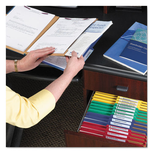 Image of Smead 6-Section Pressboard Top Tab Pocket Classification Folders, 6 SafeSHIELD Fasteners, 2 Dividers, Legal Size, Dark Blue, 10/Box