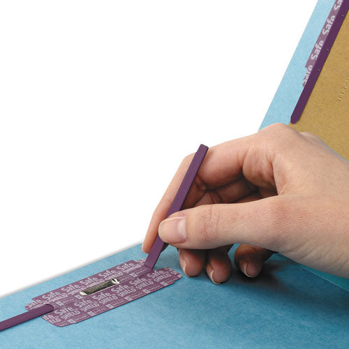 Image of Smead Eight-Section Pressboard Top Tab Classification Folders, Eight SafeSHIELD Fasteners, 3 Dividers, Legal Size, Blue, 10/Box