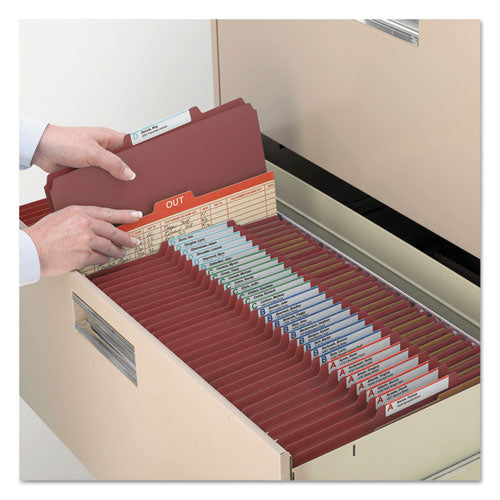 Image of Smead Recycled Pressboard Classification Folders, 2" Expansion, 2 Dividers, 6 Fasteners, Letter Size, Red Exterior, 10/Box