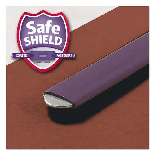 Image of Smead End Tab Pressboard Classification Folders, Eight SafeSHIELD Fasteners, 3" Expansion, 3 Dividers, Letter Size, Red, 10/Box