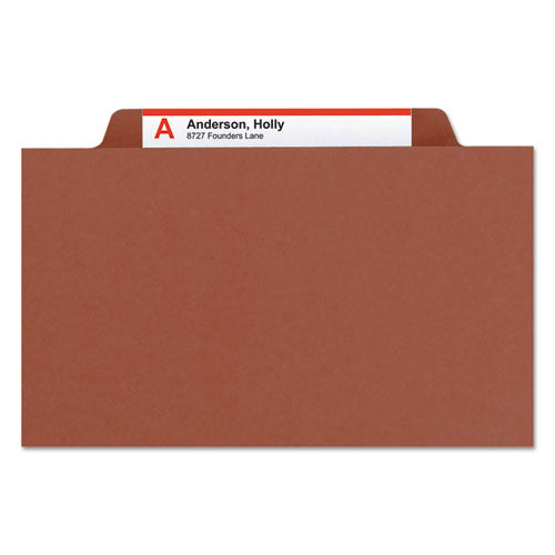 Image of Smead Recycled Pressboard Classification Folders, 3" Expansion, 3 Dividers, 8 Fasteners, Legal Size, Red Exterior, 10/Box