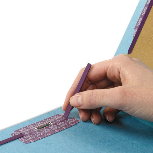 Image of Smead End Tab Pressboard Classification Folders, Six SafeSHIELD Fasteners, 2" Expansion, 2 Dividers, Letter Size, Blue, 10/Box