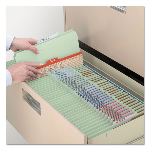 Image of Smead Pressboard Classification Folders, Six SafeSHIELD Fasteners, 2/5-Cut Tabs, 2 Dividers, Letter Size, Gray-Green, 10/Box